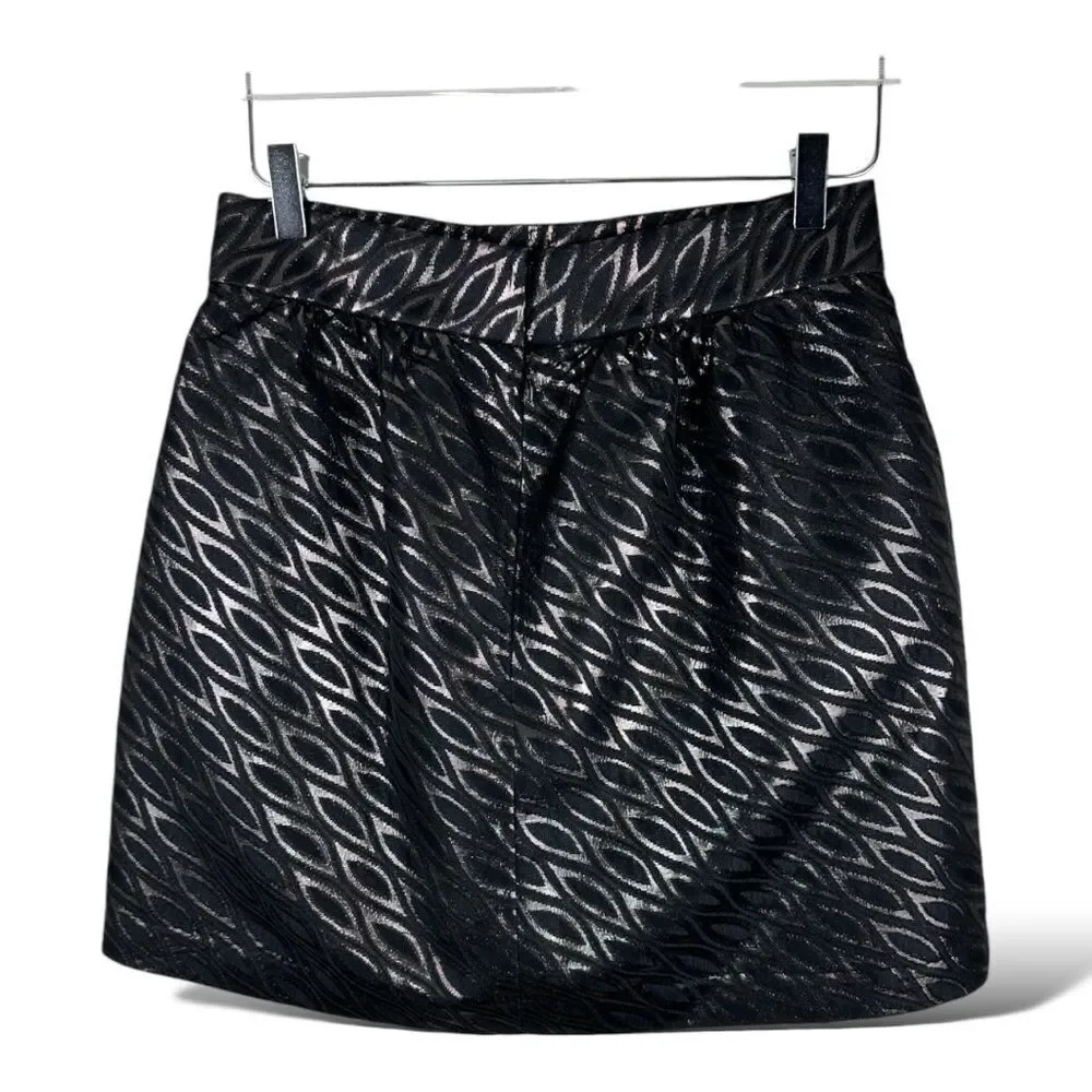 Tibi Black‎ Metallic Jacquard Full Mini Skirt Sz 8 Back Zip Evening Party